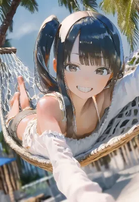 ハンモックで輝く夏の少女