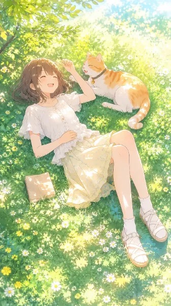 夏草に笑うきみと猫