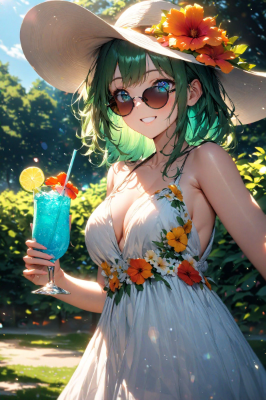夏の公園で涼しそうなファッション♪