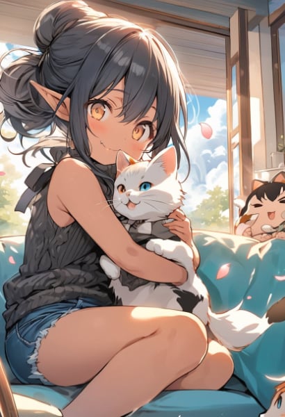 オッドアイにゃんことエルフさん