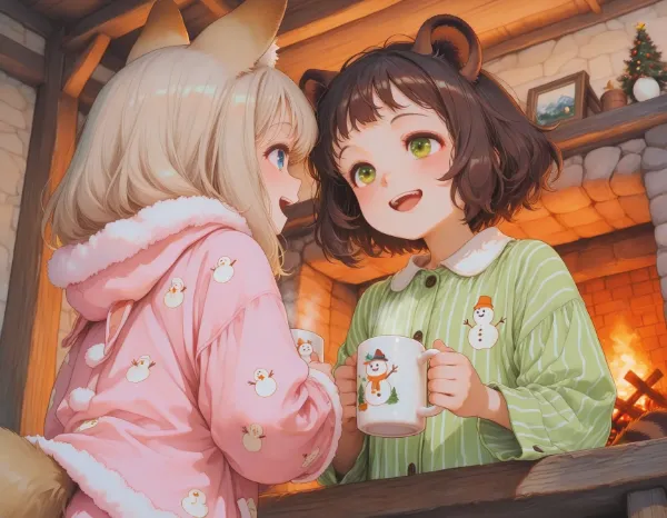 コン子とポン子・雪だるまさんのマグカップ