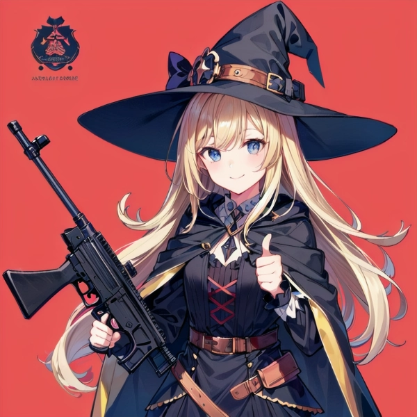 魔女＆銃＠赤い背景　習作①