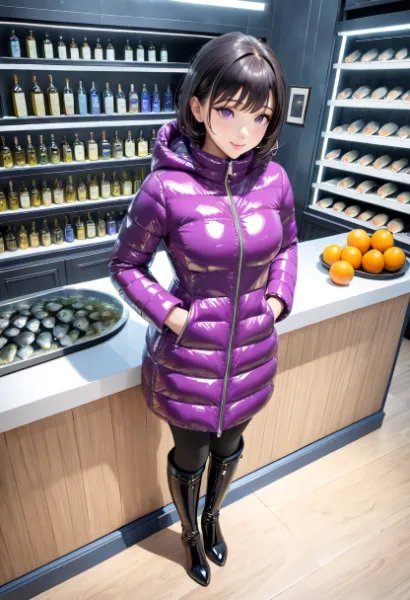 紫ダウンコート