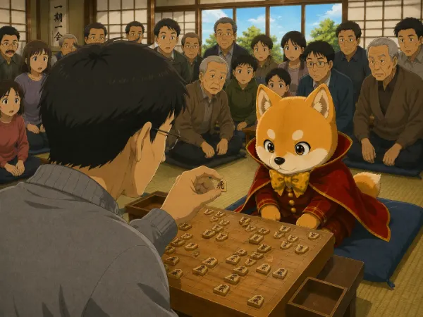 柴犬の魔法使い、将棋で勝負する