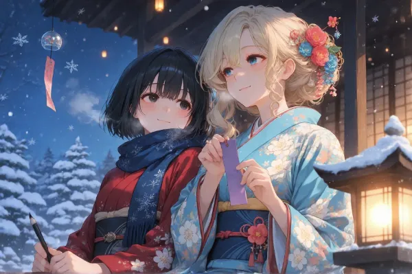 黒髪＆ブロンド・冬の夜と風鈴と短冊に想いを