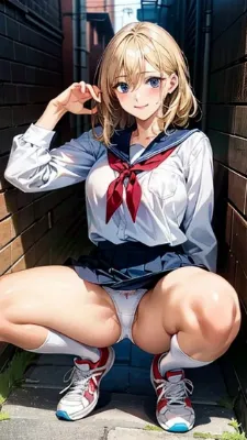 金髪JK路地裏パンツ見せパンチラ画像集