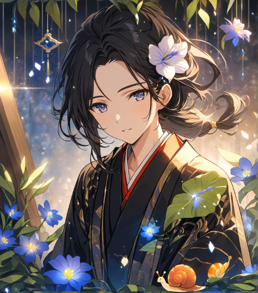 殿上の　露にうるむる　かたつむり 　そよ風つれて　夢をのぼらむ