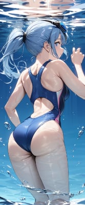 青髪さんの競泳水着