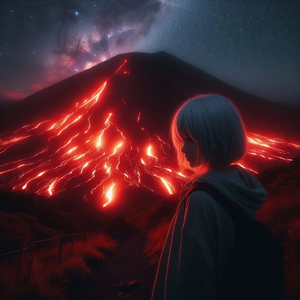 溶岩の輝く夜（三火山夜景）