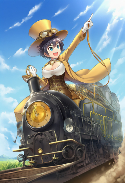 蒸気機関車に乗る少女