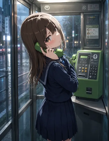 雨の電話ボックス