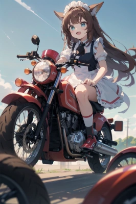 バイクに跨るメイドさま