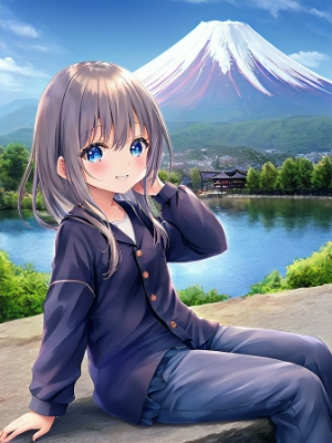 富士山と女の子