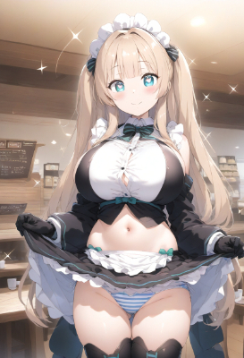 ストライプのおパンツ見せるメイドさん