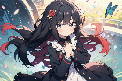 黒髪　ドレス　屋外