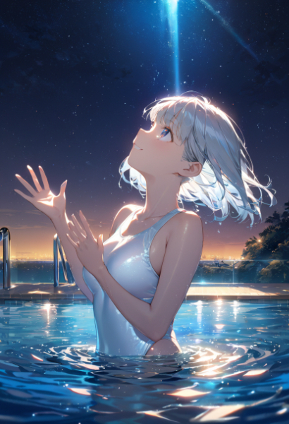 真夜中のプール 月明かりの下