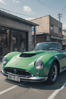 緑のオープンカー