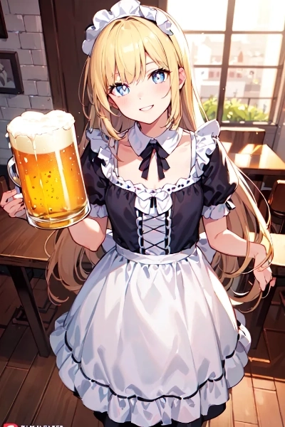 ビールを給仕する金色の髪の少女