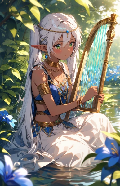 森のハープとエルフ