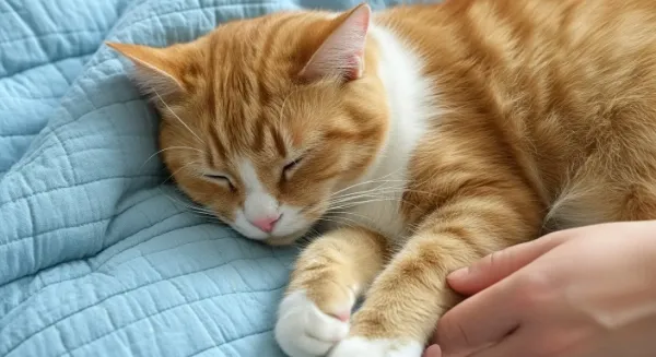 優しい触れ合い、眠る猫の夢時間