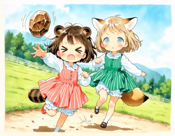 コン子とポン子・巨大な敵と戦う二人