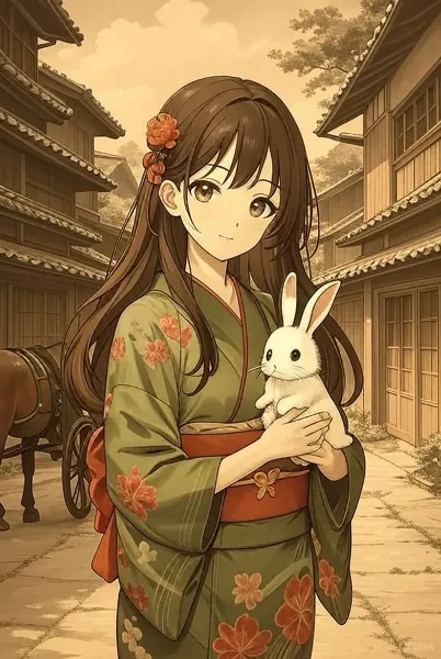 明治初期のウサギバブルを大正時代と勘違いした大正浪漫着色写真風着物女子