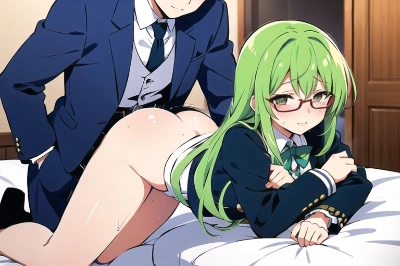 緑のメガネっ娘メイドさんを弄り回すご主人様