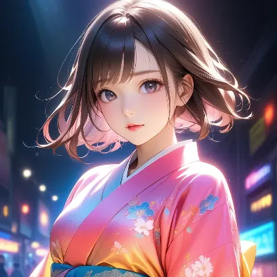 夜の街に佇むピンクの花