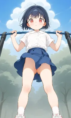 はいてない鉄棒少女