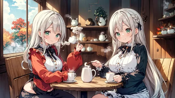 双子の姉妹と秋の秘密ティータイム