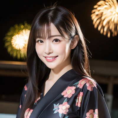 花火と浴衣の女の子