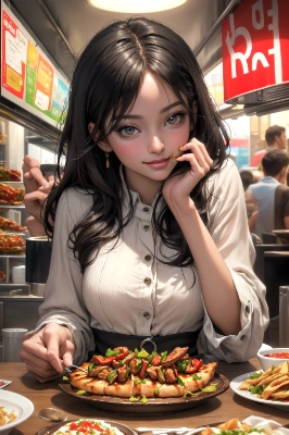 eats kebab at a food stall