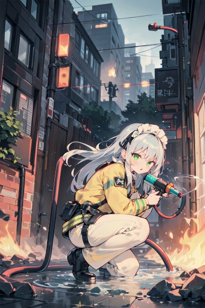 メイドさんの消火活動