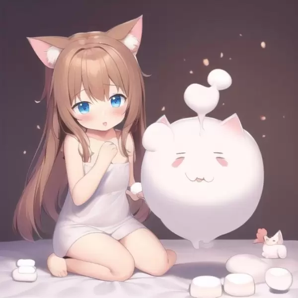 マシュマロで猫を作る女の子