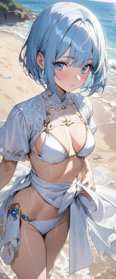 白い水着が似合う青髪さん