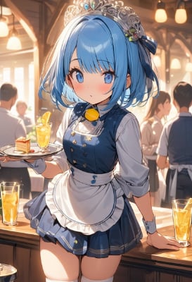かわいい青髪ウエイトレスさん