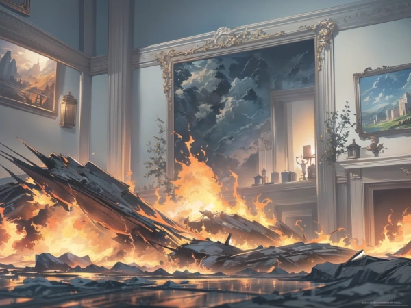 TRPG用背景素材　火事の屋内