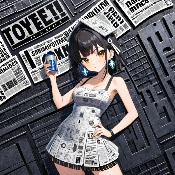 新聞ドレスのクールガール、頭にかぶっているのはおしゃれ？