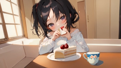 ショートケーキを食べてるだけなのになんかエロい女子