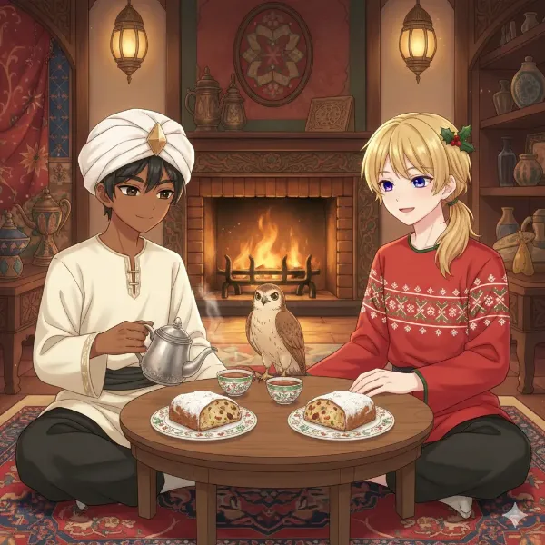 シュトーレン食べ切る2人。