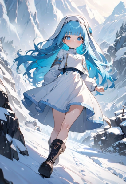 雪山をゆく修道女