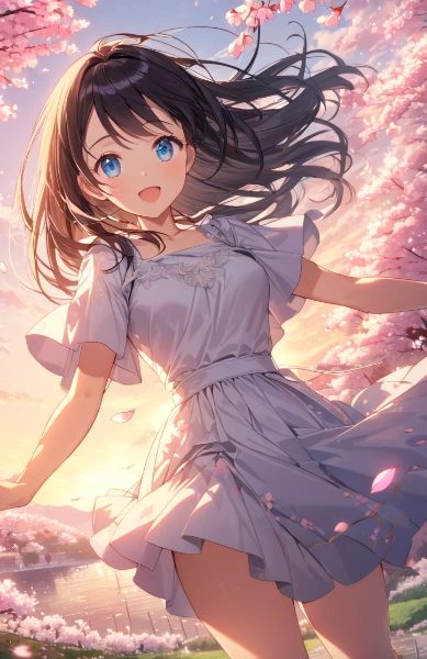 黒髪の乙女と桜並木