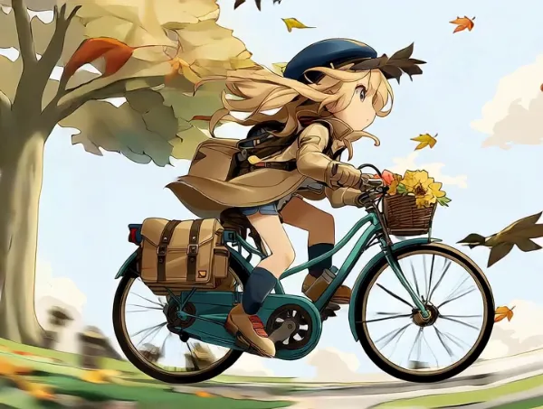 秋の公園をサイクリング