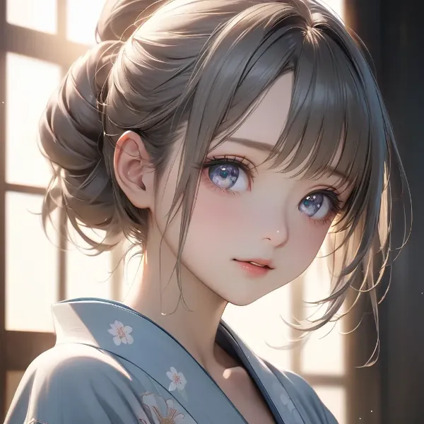 窓辺の浴衣少女