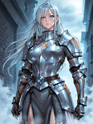 銀色の鎧をまとった白髪の戦士