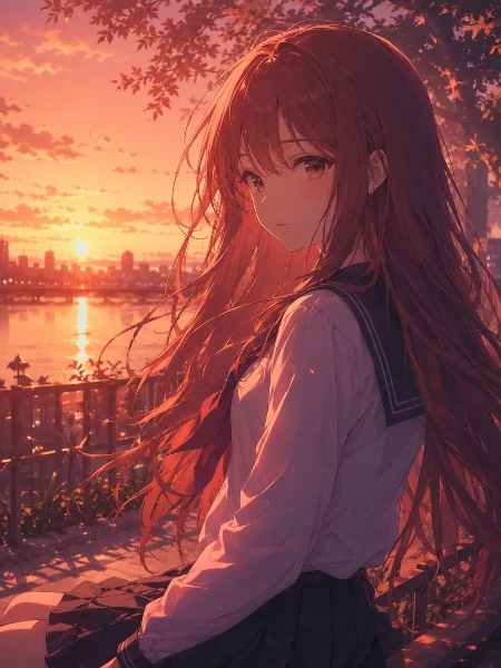 夕焼けの河辺
