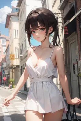 町散歩、黒髪美少女