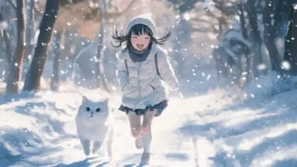 雪道を駆ける少女（動画）