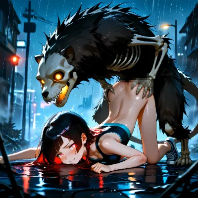 女の子達と雨夜の骨系モンスター2