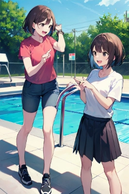 双子　プール　夏　ボブ